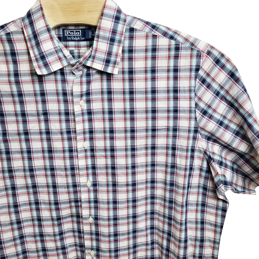 Polo Ralph Lauren Mens XXL Plaid Short Sleeve Button Down Shirt VTG Lightweight